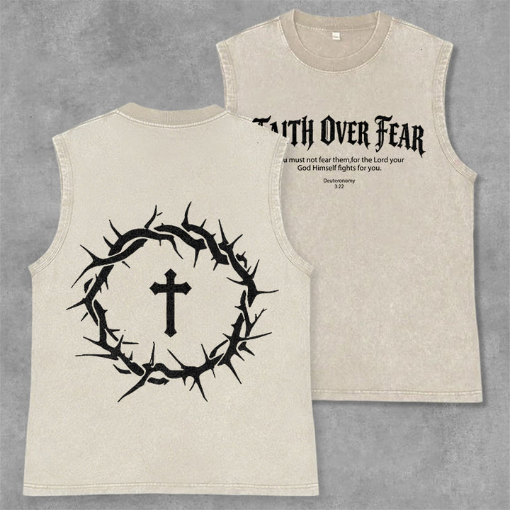 Christianartworkshop Faith Over Fear Crown of Thorns Unisex Washed Tank Top - Beige - 2XL - image 28