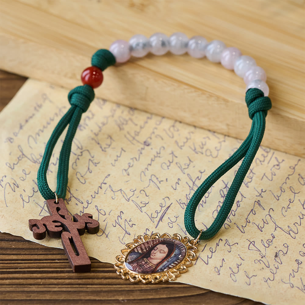 Christianartworkshop Wearable Faith Pink Quartz & Red Agate Pocket Rosary with Our Lady Charm - image 5