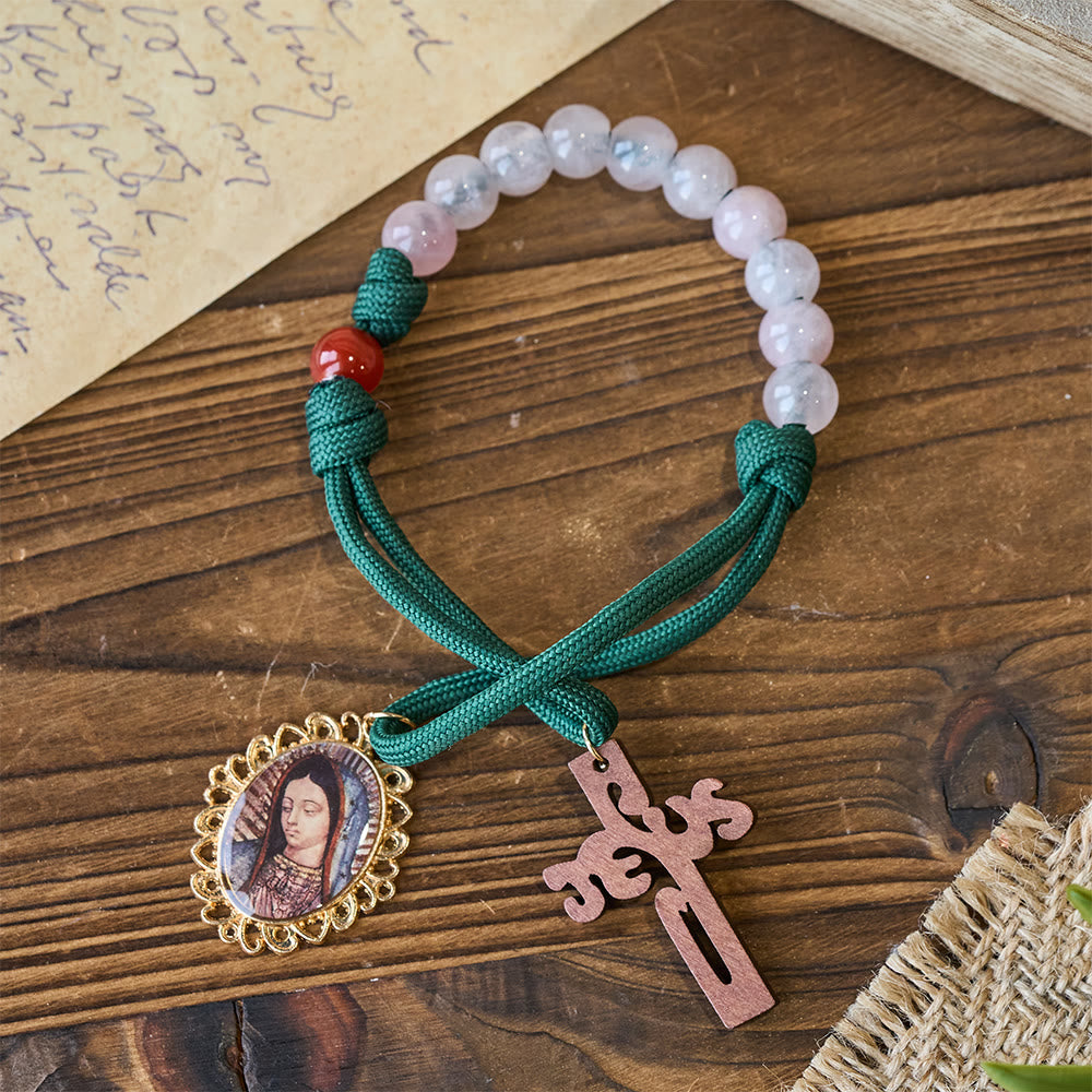Christianartworkshop Wearable Faith Pink Quartz & Red Agate Pocket Rosary with Our Lady Charm - image 3