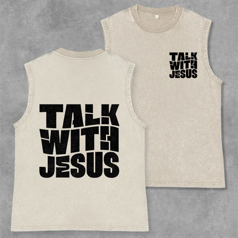 Christianartworkshop Talk With Jesus Block Letter Unisex Washed Tank Top: A Symbol of Daily Devotion - Beige - 2XL - image 0