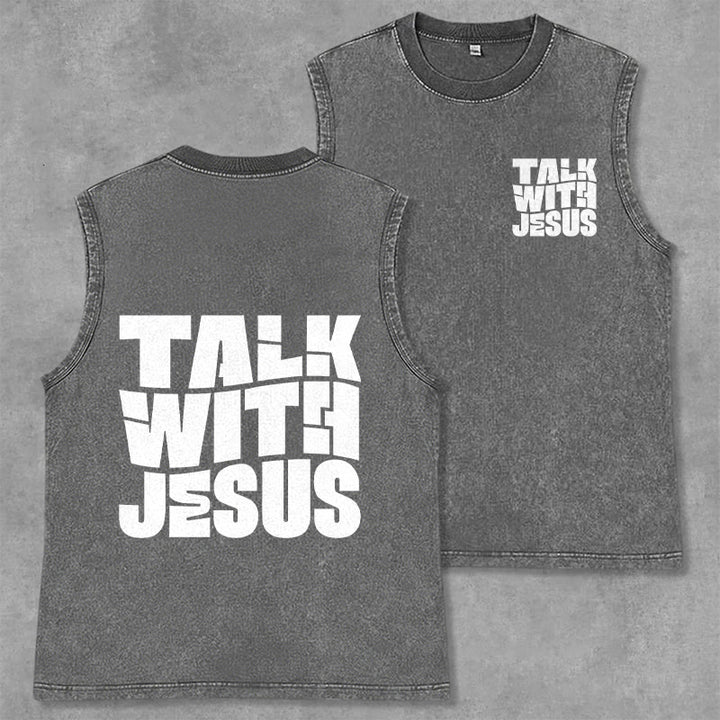 Christianartworkshop Talk With Jesus Block Letter Unisex Washed Tank Top: A Symbol of Daily Devotion - Grey - 2XL - image 14
