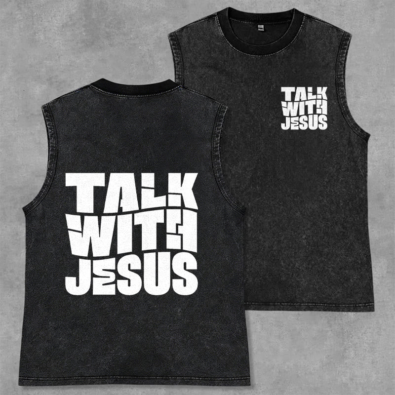 Christianartworkshop Talk With Jesus Block Letter Unisex Washed Tank Top: A Symbol of Daily Devotion - Black - 2XL - image 28