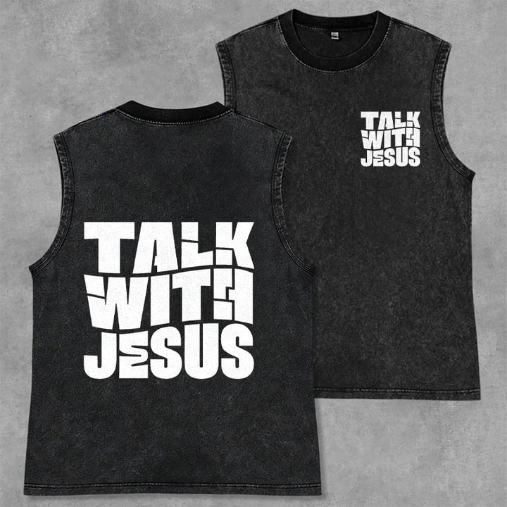 Christianartworkshop Talk With Jesus Block Letter Unisex Washed Tank Top: A Symbol of Daily Devotion - Black - 2XL - image 28
