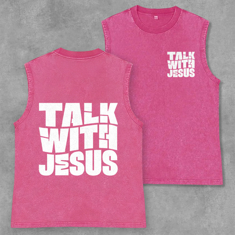 Christianartworkshop Talk With Jesus Block Letter Unisex Washed Tank Top: A Symbol of Daily Devotion - Pink - 2XL - image 7