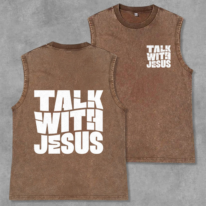 Christianartworkshop Talk With Jesus Block Letter Unisex Washed Tank Top: A Symbol of Daily Devotion - Brown - 2XL - image 21