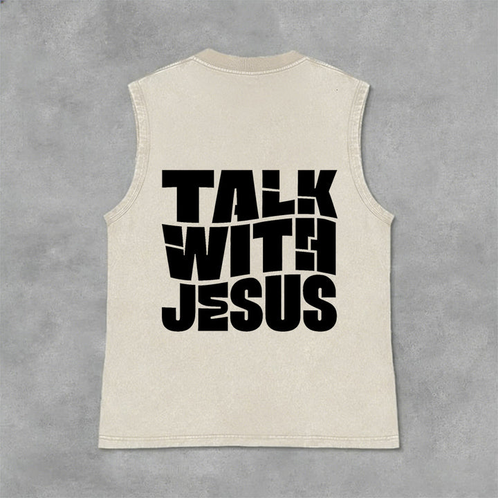 Christianartworkshop Talk With Jesus Block Letter Unisex Washed Tank Top: A Symbol of Daily Devotion - image 2