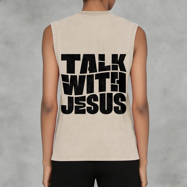Christianartworkshop Talk With Jesus Block Letter Unisex Washed Tank Top: A Symbol of Daily Devotion - image 6