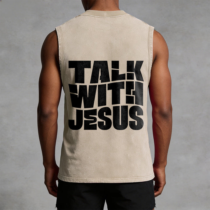 Christianartworkshop Talk With Jesus Block Letter Unisex Washed Tank Top: A Symbol of Daily Devotion - image 4