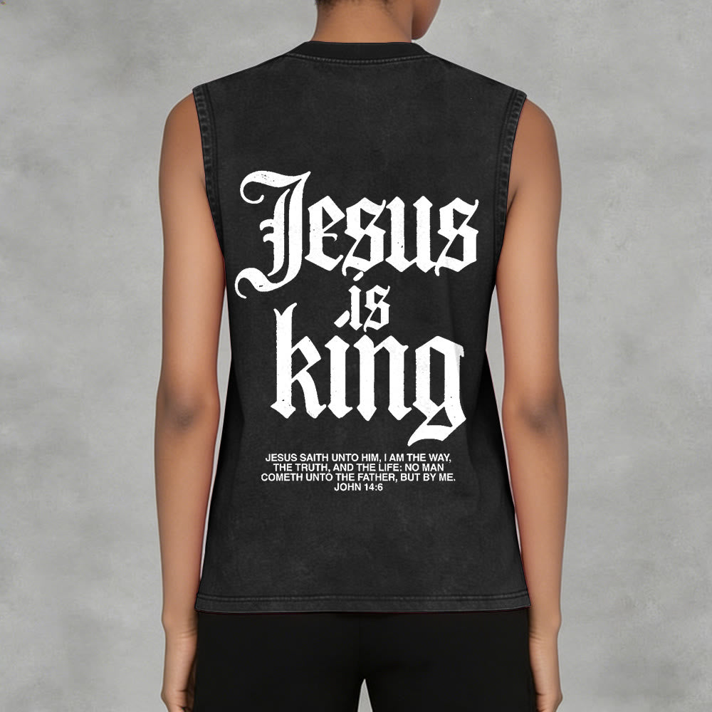 Christianartworkshop Jesus Is King Gothic Unisex Washed Tank Top - image 5