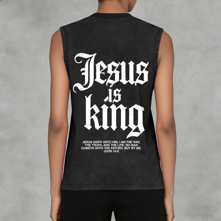 Christianartworkshop Jesus Is King Gothic Unisex Washed Tank Top - image 5
