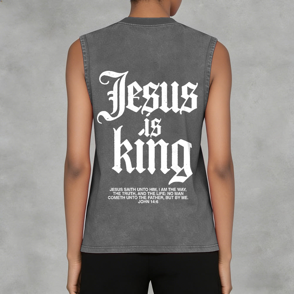 Christianartworkshop Jesus Is King Gothic Unisex Washed Tank Top - image 11