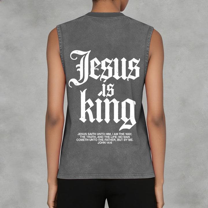Christianartworkshop Jesus Is King Gothic Unisex Washed Tank Top - image 11