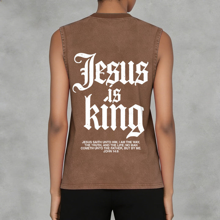 Christianartworkshop Jesus Is King Gothic Unisex Washed Tank Top - image 14