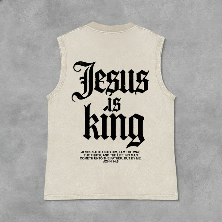 Christianartworkshop Jesus Is King Gothic Unisex Washed Tank Top - Beige - 2XL - image 0