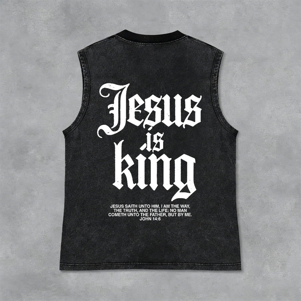Christianartworkshop Jesus Is King Gothic Unisex Washed Tank Top - Black - 2XL - image 3