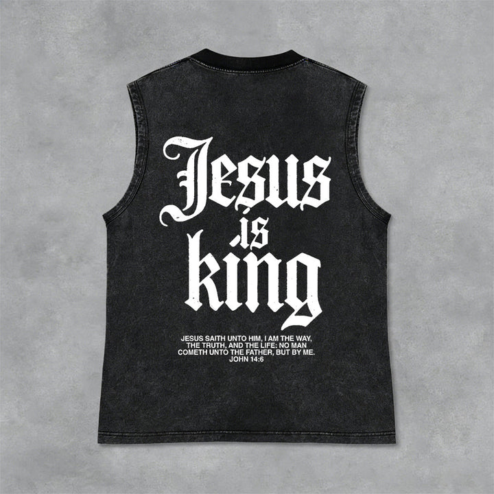 Christianartworkshop Jesus Is King Gothic Unisex Washed Tank Top - Black - 2XL - image 3