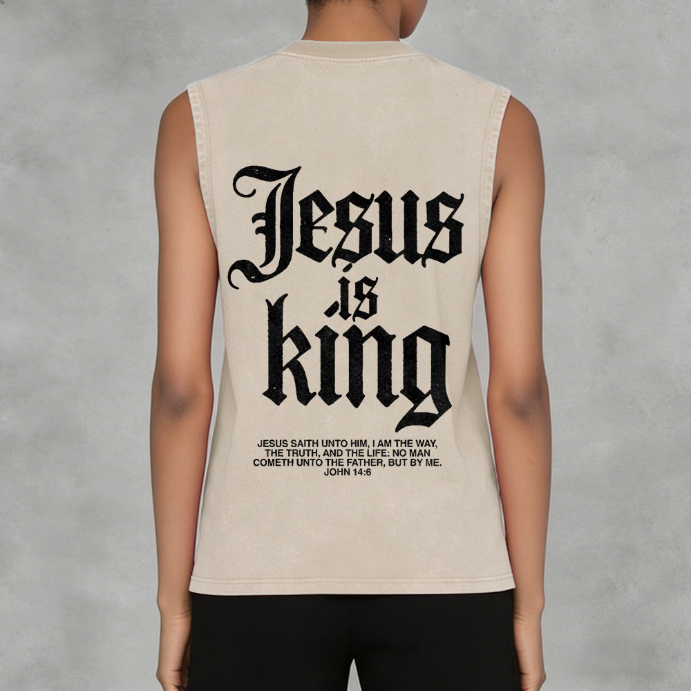 Christianartworkshop Jesus Is King Gothic Unisex Washed Tank Top - image 2