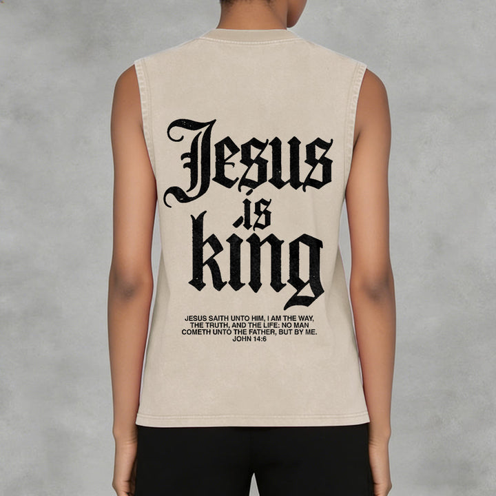 Christianartworkshop Jesus Is King Gothic Unisex Washed Tank Top - image 2