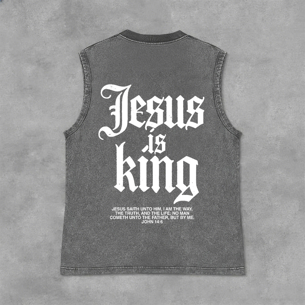 Christianartworkshop Jesus Is King Gothic Unisex Washed Tank Top - Grey - 2XL - image 9
