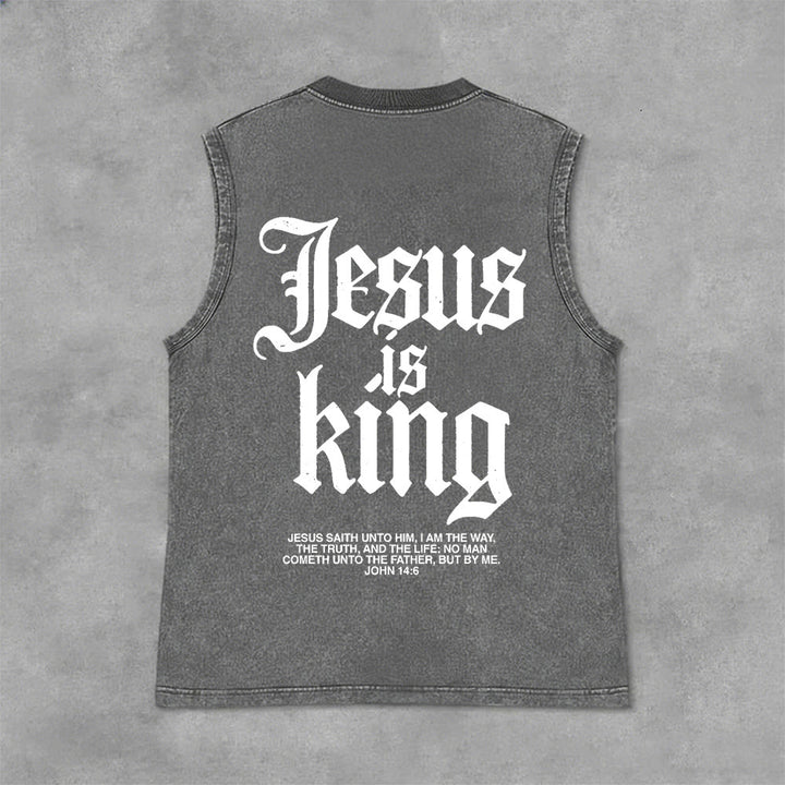 Christianartworkshop Jesus Is King Gothic Unisex Washed Tank Top - Grey - 2XL - image 9