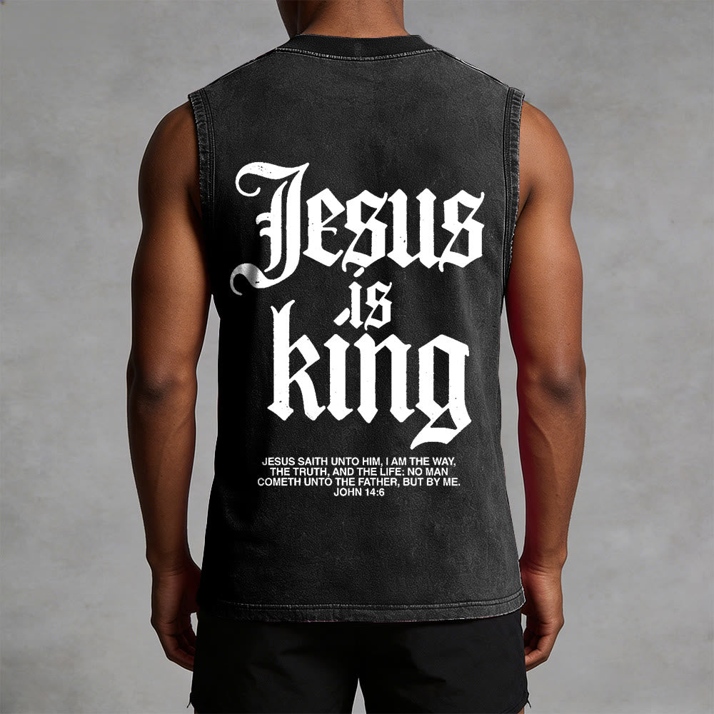 Christianartworkshop Jesus Is King Gothic Unisex Washed Tank Top - image 4