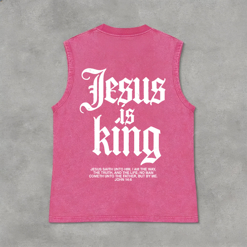 Christianartworkshop Jesus Is King Gothic Unisex Washed Tank Top - Pink - 2XL - image 6