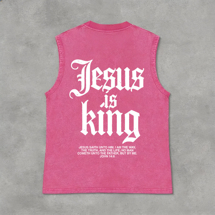 Christianartworkshop Jesus Is King Gothic Unisex Washed Tank Top - Pink - 2XL - image 6