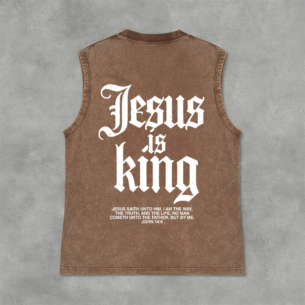 Christianartworkshop Jesus Is King Gothic Unisex Washed Tank Top - Brown - 2XL - image 12