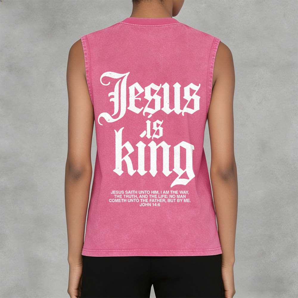 Christianartworkshop Jesus Is King Gothic Unisex Washed Tank Top - image 8