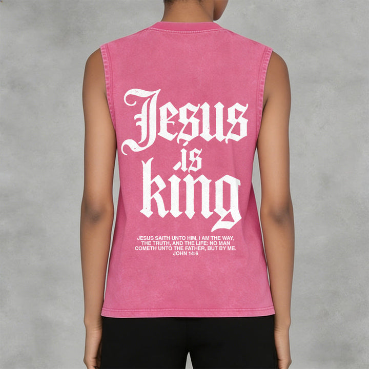 Christianartworkshop Jesus Is King Gothic Unisex Washed Tank Top - image 8