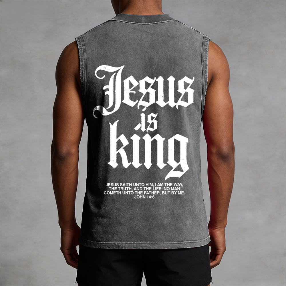 Christianartworkshop Jesus Is King Gothic Unisex Washed Tank Top - image 10