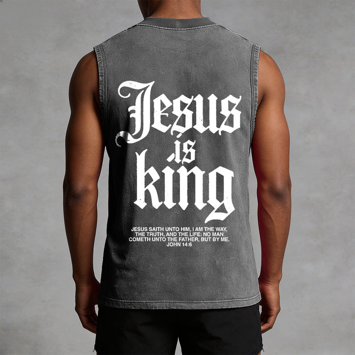 Christianartworkshop Jesus Is King Gothic Unisex Washed Tank Top - image 10