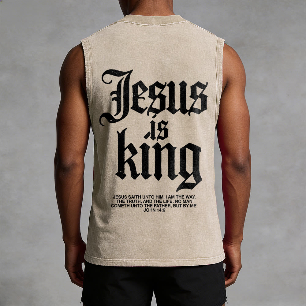 Christianartworkshop Jesus Is King Gothic Unisex Washed Tank Top - image 1