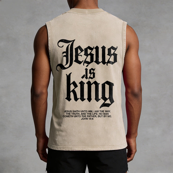 Christianartworkshop Jesus Is King Gothic Unisex Washed Tank Top - image 1