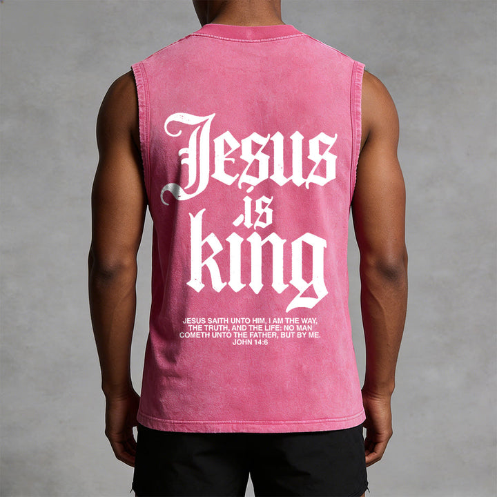Christianartworkshop Jesus Is King Gothic Unisex Washed Tank Top - image 7