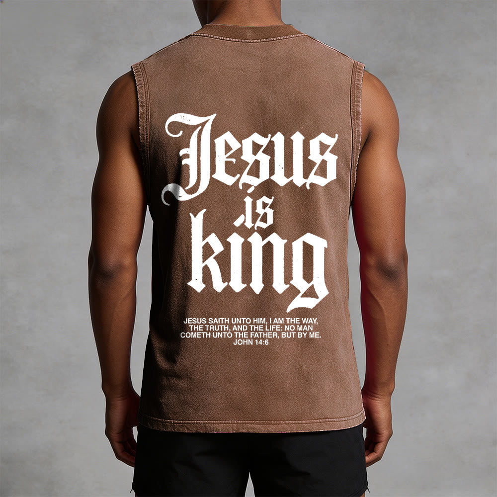 Christianartworkshop Jesus Is King Gothic Unisex Washed Tank Top - image 13