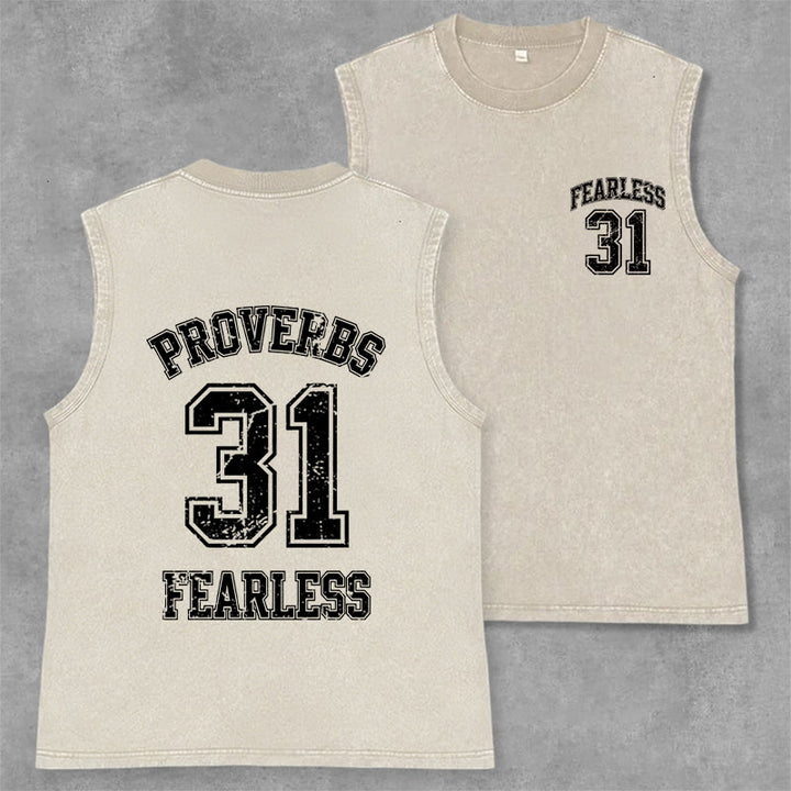 Christianartworkshop Proverbs 31: Fearless Varsity Unisex Washed Tank Top - Beige - 2XL - image 28