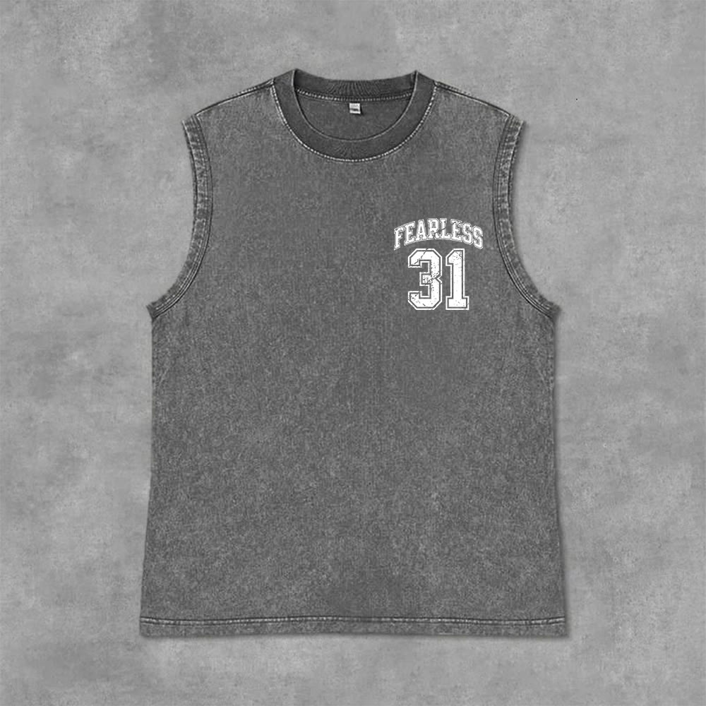 Christianartworkshop Proverbs 31: Fearless Varsity Unisex Washed Tank Top - image 8