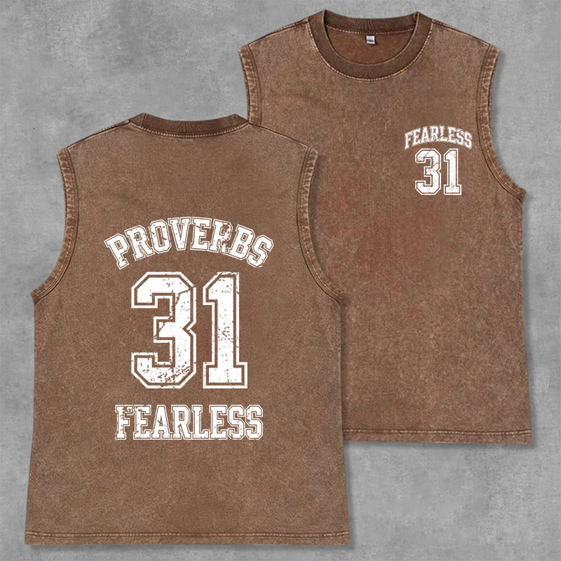 Christianartworkshop Proverbs 31: Fearless Varsity Unisex Washed Tank Top - Brown - 2XL - image 14