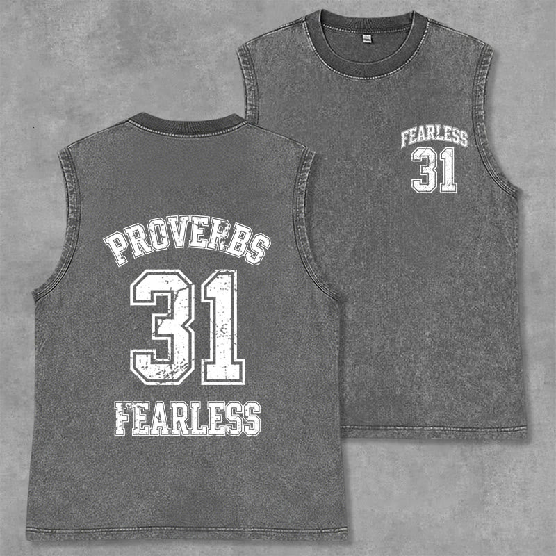 Christianartworkshop Proverbs 31: Fearless Varsity Unisex Washed Tank Top - Grey - 2XL - image 7
