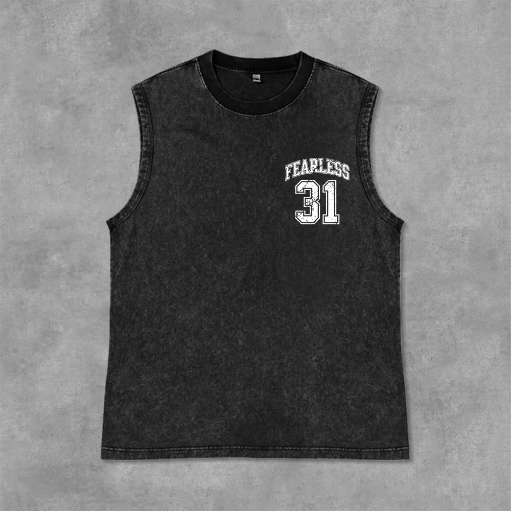 Christianartworkshop Proverbs 31: Fearless Varsity Unisex Washed Tank Top - image 22