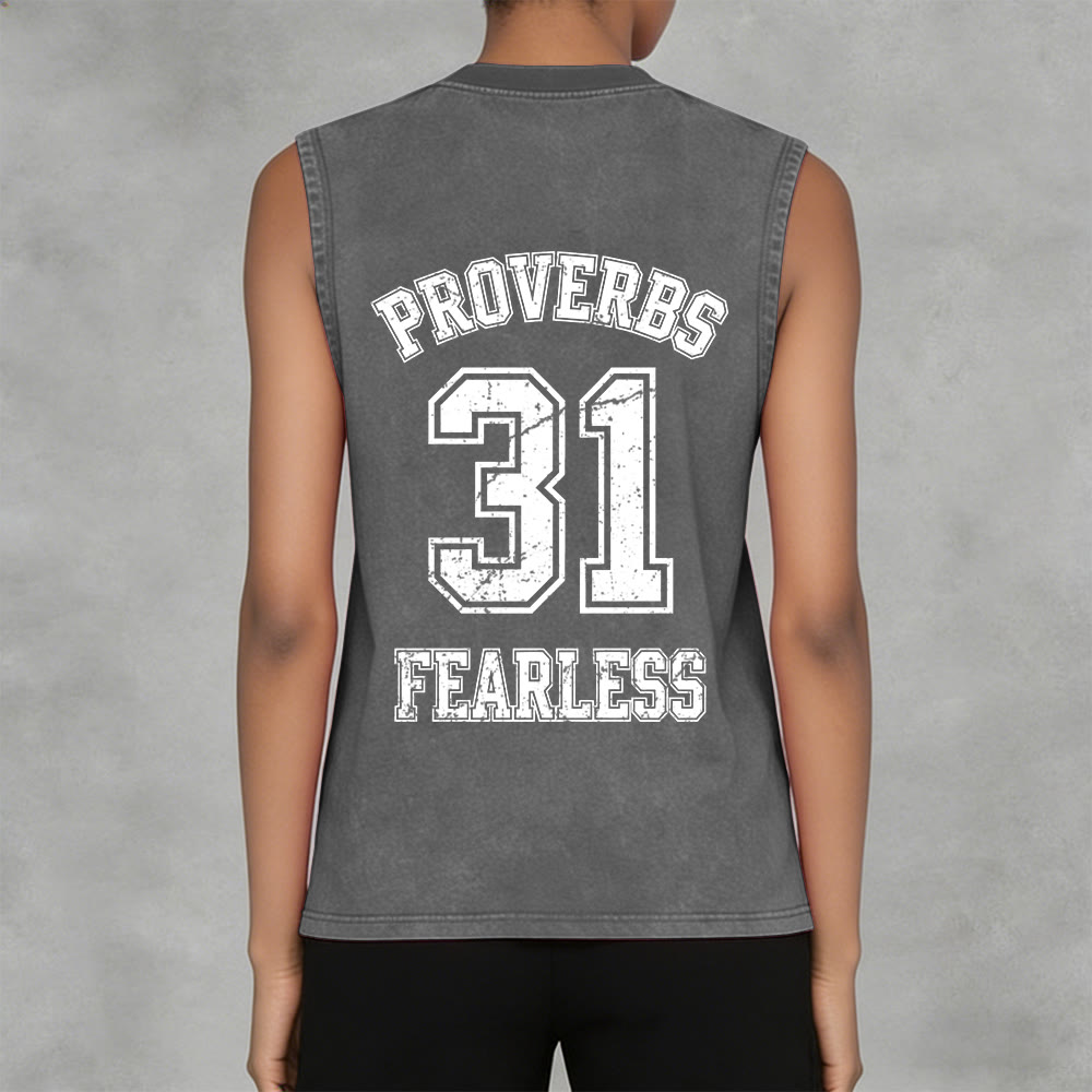 Christianartworkshop Proverbs 31: Fearless Varsity Unisex Washed Tank Top - image 13