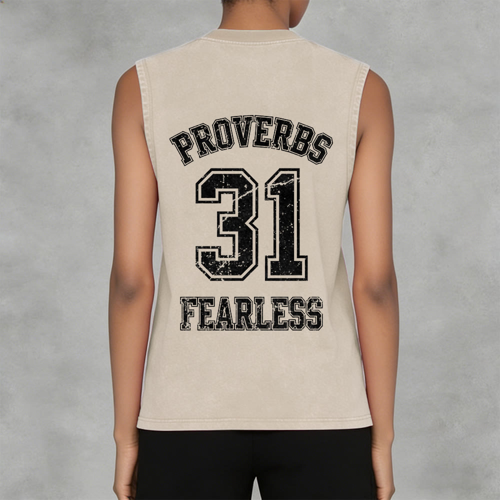 Christianartworkshop Proverbs 31: Fearless Varsity Unisex Washed Tank Top - image 34
