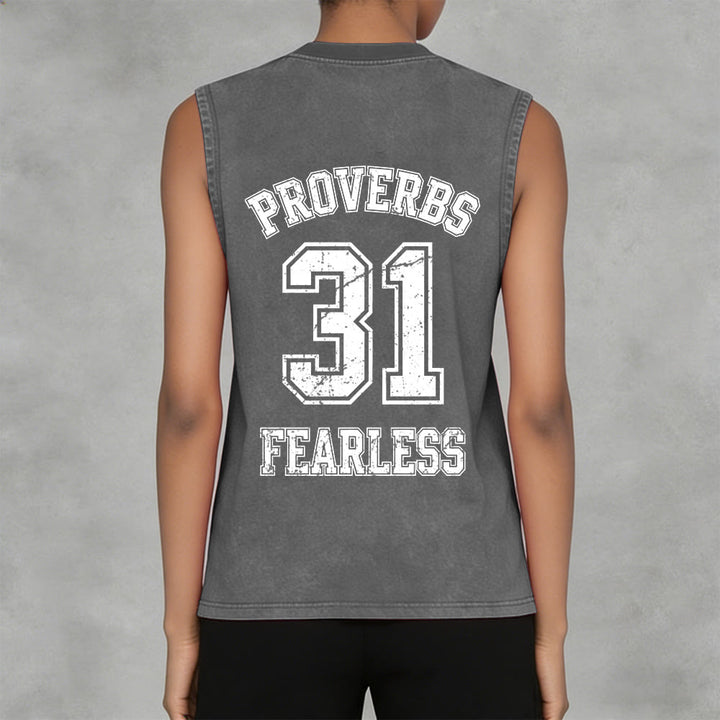 Christianartworkshop Proverbs 31: Fearless Varsity Unisex Washed Tank Top - image 13