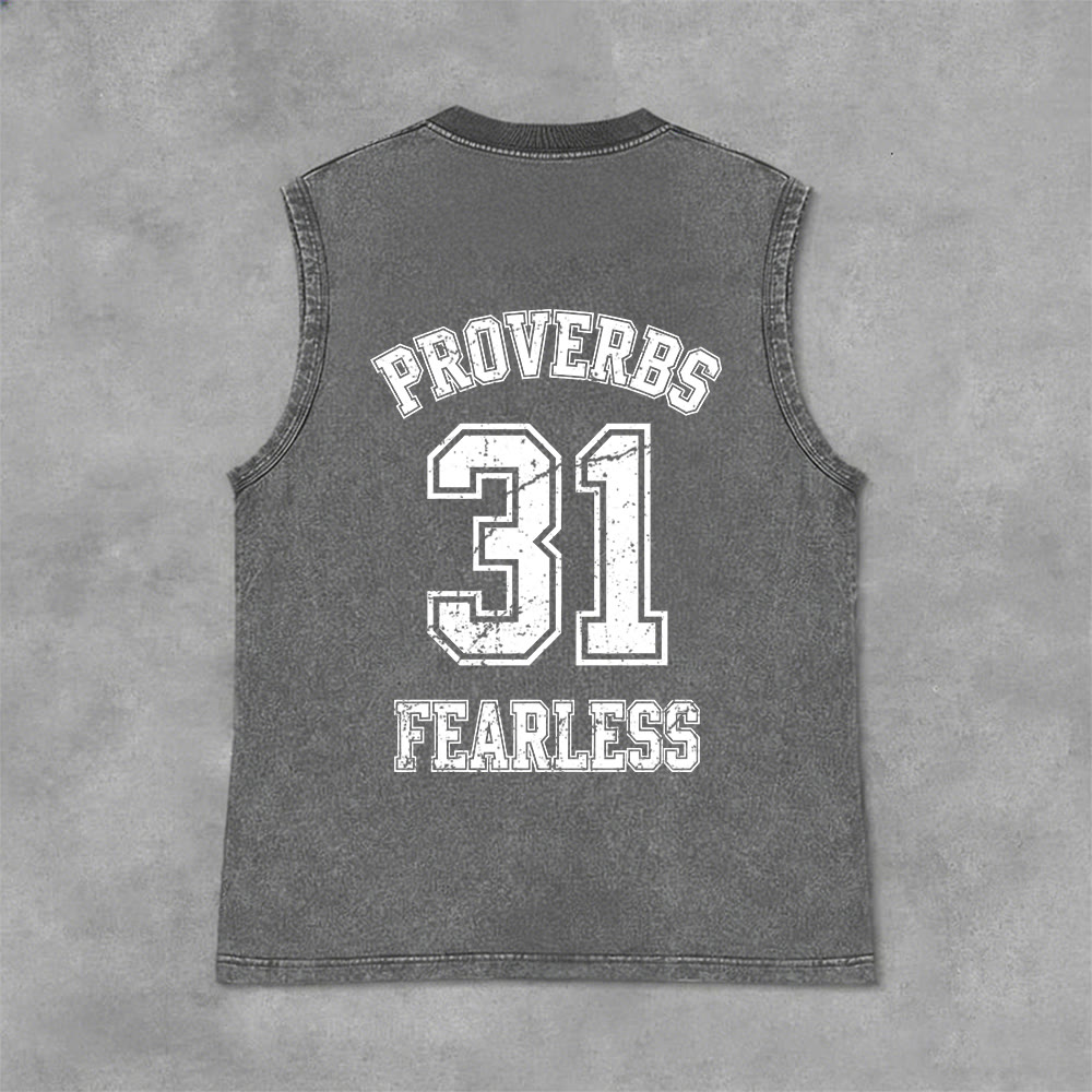 Christianartworkshop Proverbs 31: Fearless Varsity Unisex Washed Tank Top - image 9