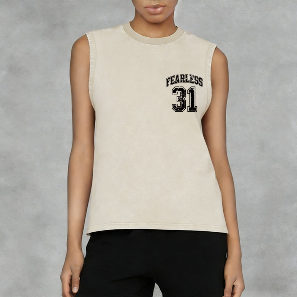 Christianartworkshop Proverbs 31: Fearless Varsity Unisex Washed Tank Top - image 33