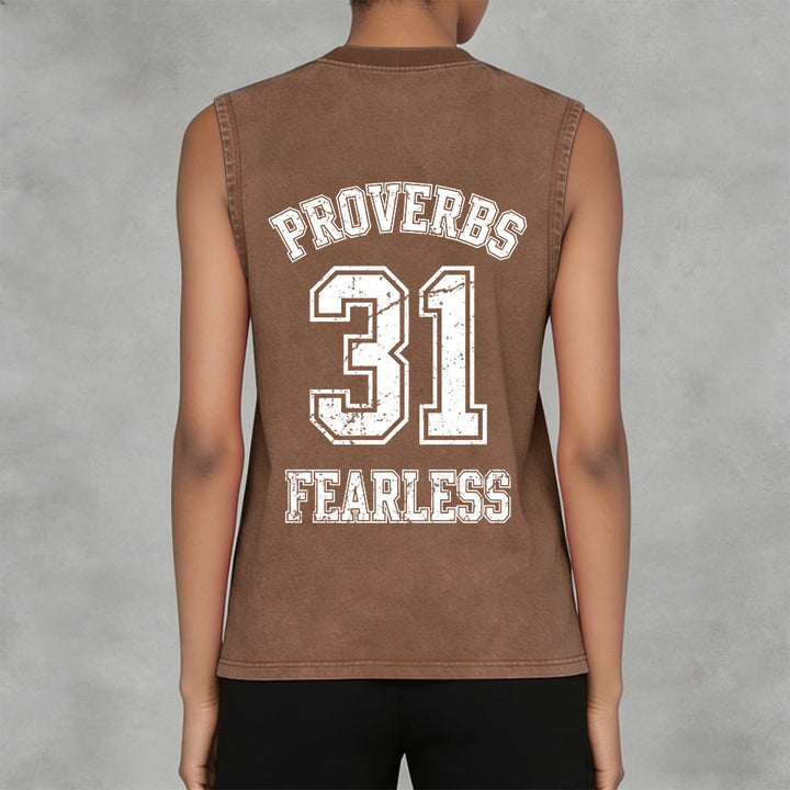 Christianartworkshop Proverbs 31: Fearless Varsity Unisex Washed Tank Top - image 20