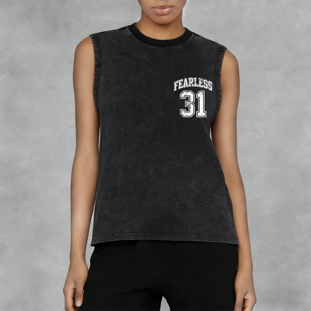 Christianartworkshop Proverbs 31: Fearless Varsity Unisex Washed Tank Top - image 26