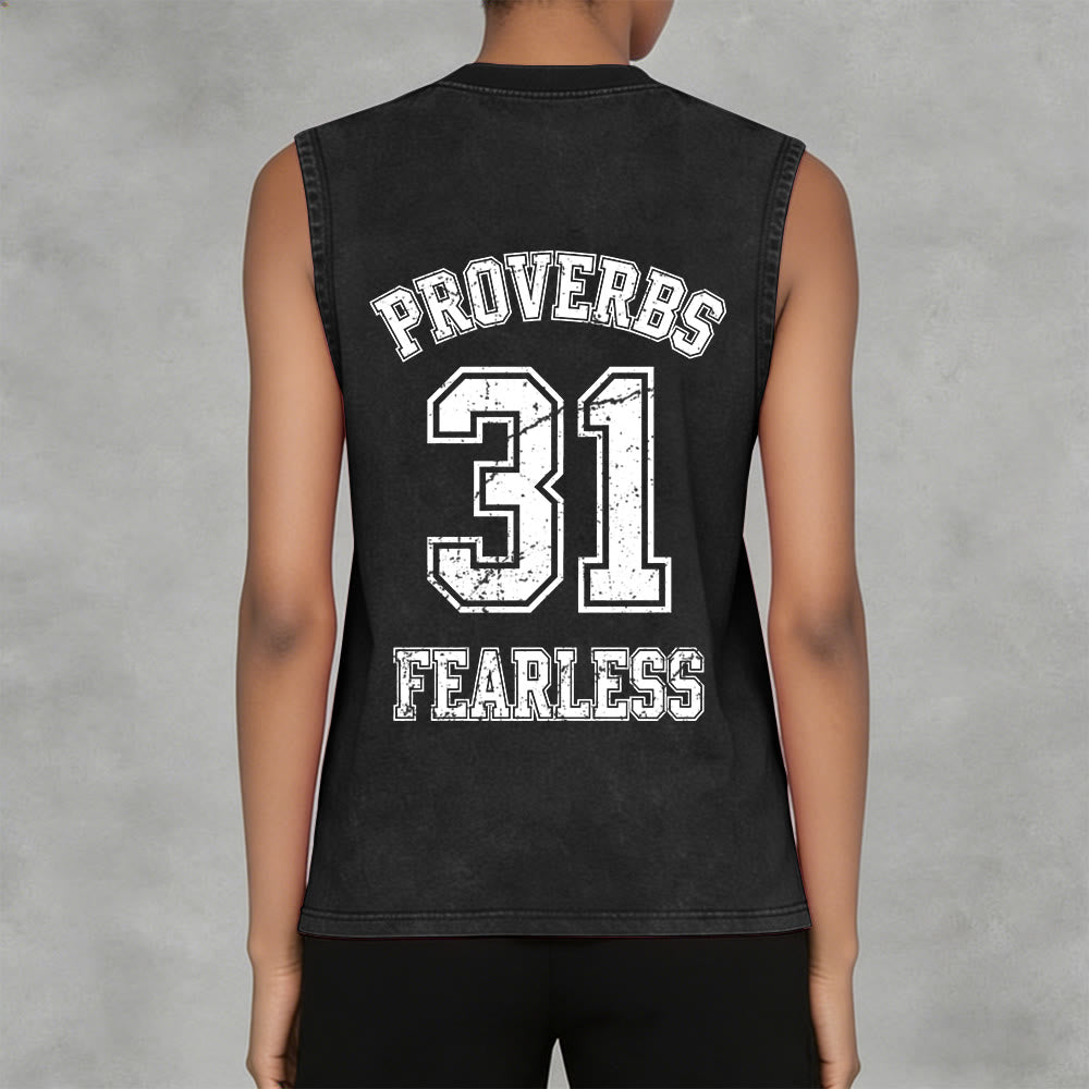 Christianartworkshop Proverbs 31: Fearless Varsity Unisex Washed Tank Top - image 27