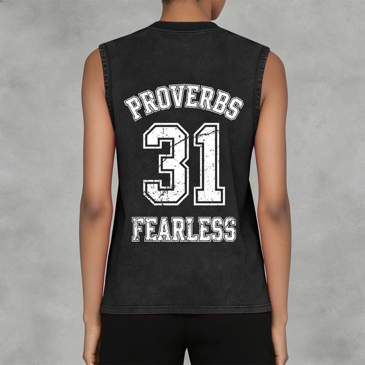 Christianartworkshop Proverbs 31: Fearless Varsity Unisex Washed Tank Top - image 27